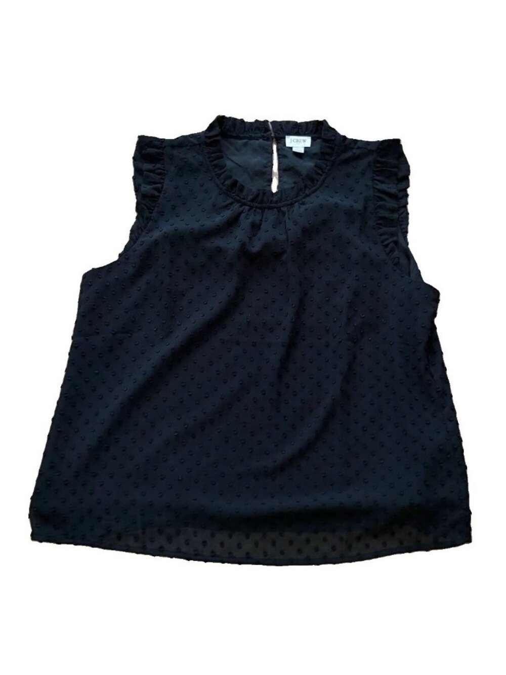 J. Crew Size PL Short Sleeve Black Dot Ruffled Top Lined Keyhole